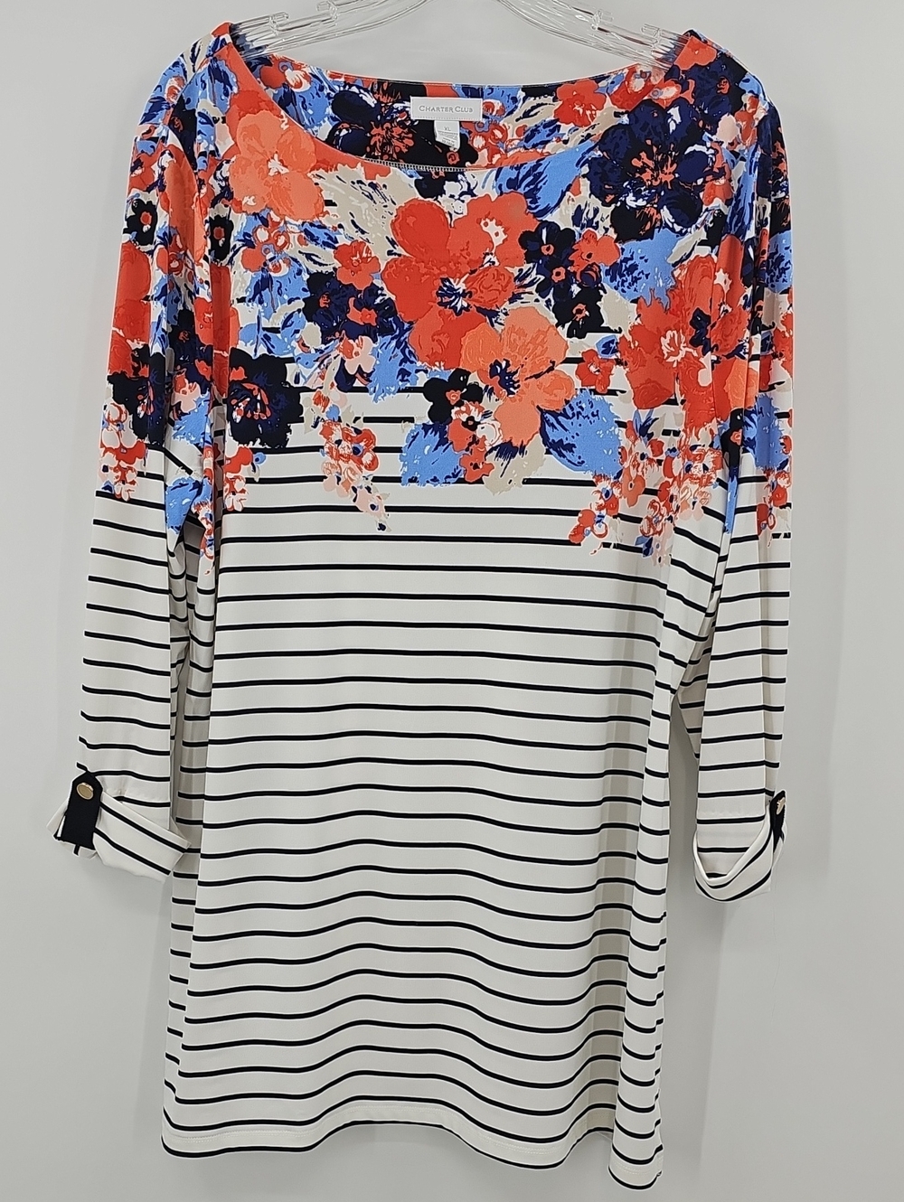 Charter Club Women's Floral Stripe Top Size XL